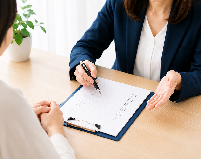 相談員が調査内容と費用について説明している様子
